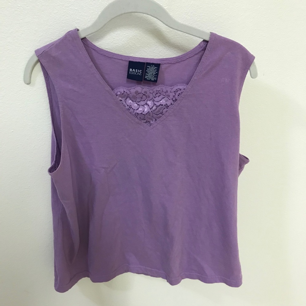L Basic Additions lavender tank top with lace